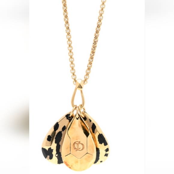 🌞CHRISTIAN DIOR Metal Leopard Teardrop Necklace Gold - Picture 7 of 9